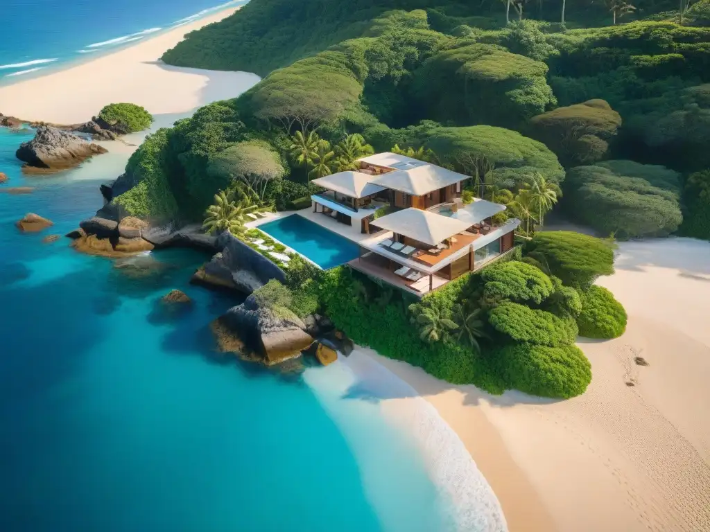 Propiedad costera de lujo con playa privada y piscina infinita Imagen de propiedad costera con amenidades lujosas