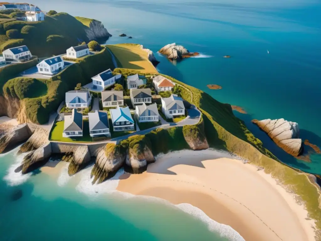 Impactante imagen aérea de propiedades en zona costera, reflejando normativas construcción propiedades costeras
