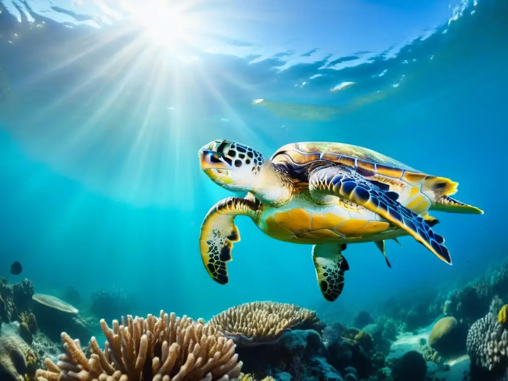 Maravilloso ecosistema marino: arrecifes coloridos y tortugas majestuosas Importancia económica de la vida marina en vibrante ecosistema costero