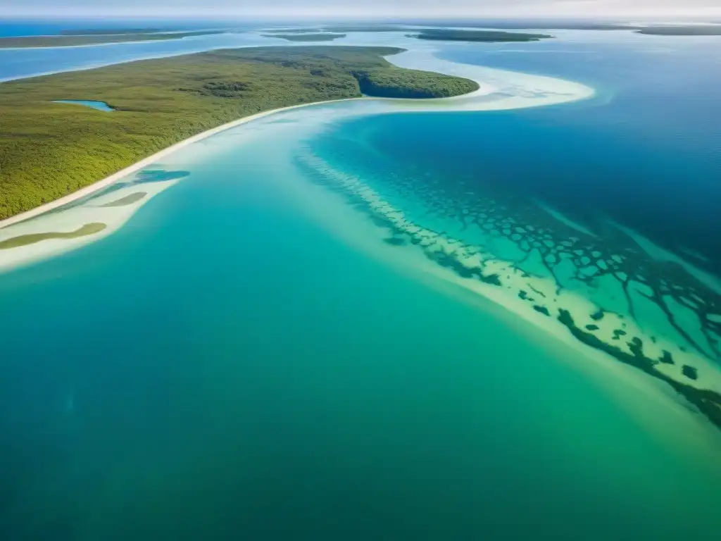 Estuario: biodiversidad y colores en armonía La importancia de los estuarios marinos: Vista aérea impresionante de un estuario con rica biodiversidad y colores vibrantes