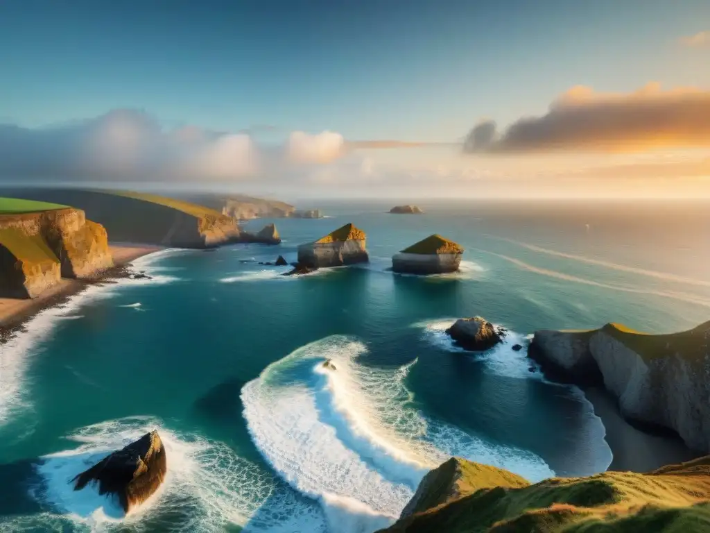 Atardecer vibrante en la costa: belleza natural y serenidad Una impresionante fotografía costera de alto valor, con un atardecer vibrante y la majestuosidad del mar y los acantilados