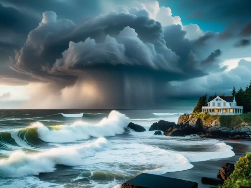 Tormenta costera: la fuerza destructiva de la naturaleza Impresionante escena de tormenta en propiedad costera, destacando Importancia seguro propiedad costera
