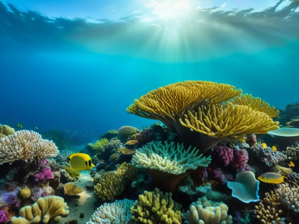 Arrecife de coral vibrante: belleza y diversidad marina Una impresionante imagen de un arrecife de coral vibrante, destacando la belleza y complejidad de los ecosistemas costeros