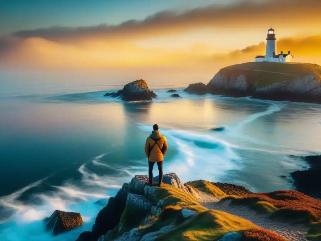 Paisaje costero al atardecer: luces doradas y soledad Impresionante imagen documental del atardecer en un paisaje costero, ideal para aplicar filtros en fotografía costera