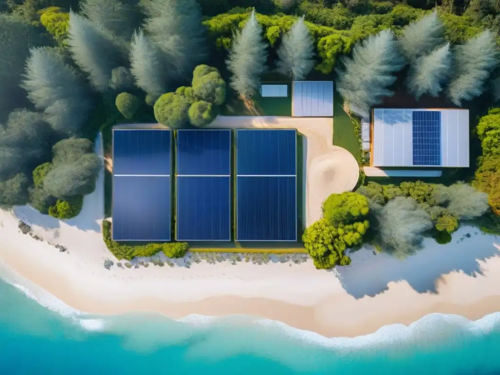 Instalación sostenible de tratamiento de agua en la costa Impresionante vista aérea de sistemas de agua sostenibles costeros integrados en un paisaje costero natural