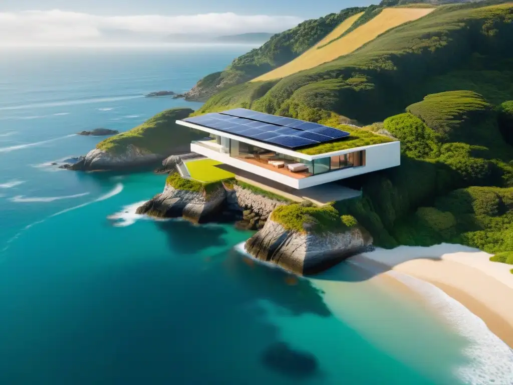 Propiedad costera futurista: diseño innovador integrado con la naturaleza Innovador diseño de propiedad costera integrado con la naturaleza, tecnología vanguardista y vistas panorámicas al mar