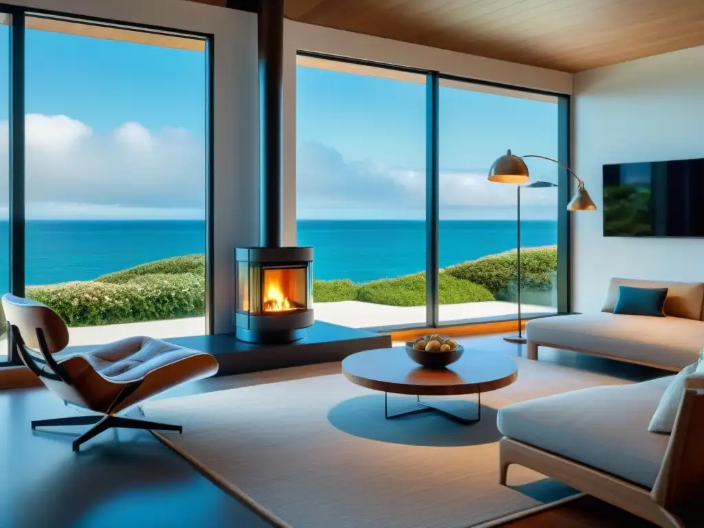 Sistema de calefacción eficiente en casa de playa moderna Innovador sistema de calefacción en casa de playa con diseño eco amigable y vista al mar