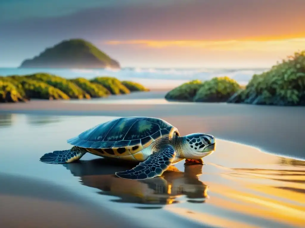 Emotiva liberación de tortugas marinas al atardecer Inspirador rescate de tortugas marinas al atardecer