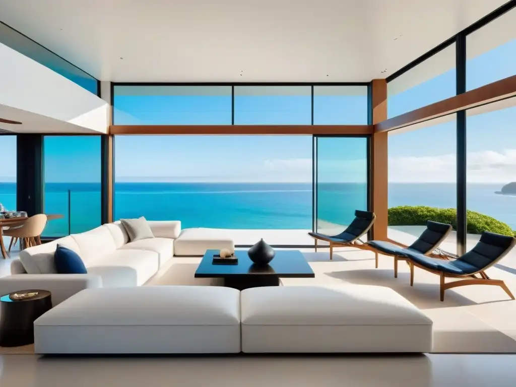 Propiedad frente al mar: lujo y tecnología en casa inteligente Interior moderno con domótica en propiedad costera de lujo frente al mar