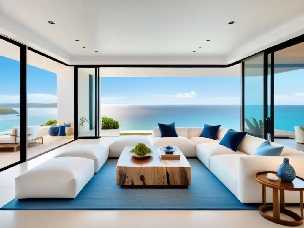 Residencia costera de lujo: decoración elegante con vista al mar Decoración de interiores costeros exclusiva: Lujo y armonía en una casa junto al mar con ventanales y decoración elegante