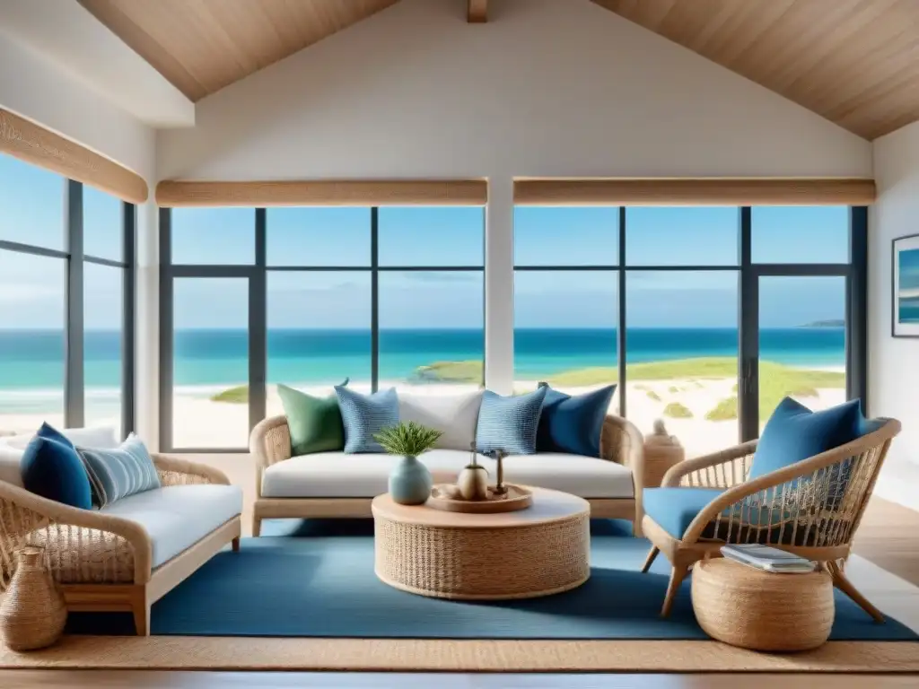 Diseño costero moderno con vistas a la playa Diseño de interiores costeros con vista a la playa, paleta neutra y elementos náuticos