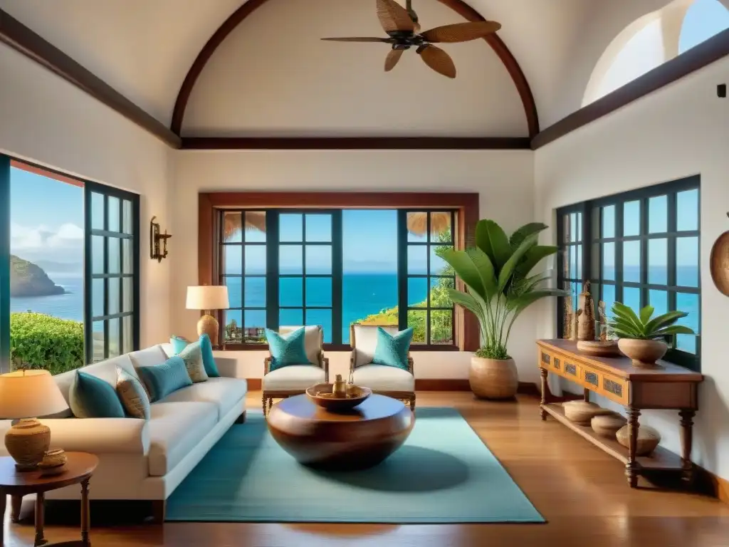 Hermosa casa estilo hacienda en la costa con decoración colonial española y toques tradicionales Interiores lujosos de casa estilo hacienda en la costa, con detalles coloniales y muebles antiguos elegantes