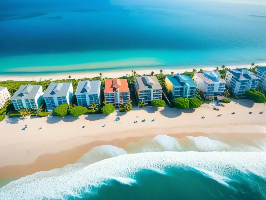 Horizonte costero: modernidad y belleza natural Inversión inmobiliaria en propiedades costeras para rentabilidad: ciudad costera moderna y vibrante, con rascacielos y mar sereno