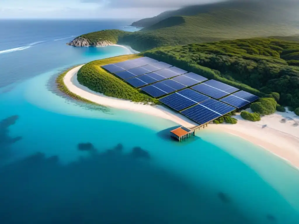Desarrollo costero sostenible: armonía entre naturaleza y modernidad Inversiones costeras sostenibles rentables: Desarrollo sostenible con paneles solares, turbinas eólicas y playa virgen