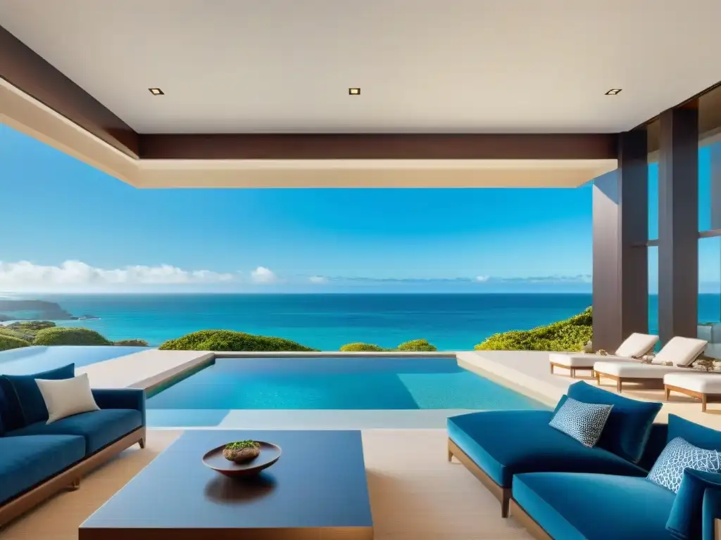 Inversores diversificados dialogan en propiedad costera lujosa Inversiones REITs costeros de lujo: Grupo diverso de inversionistas en propiedad de playa de lujo, con diseño arquitectónico moderno y vistas al mar