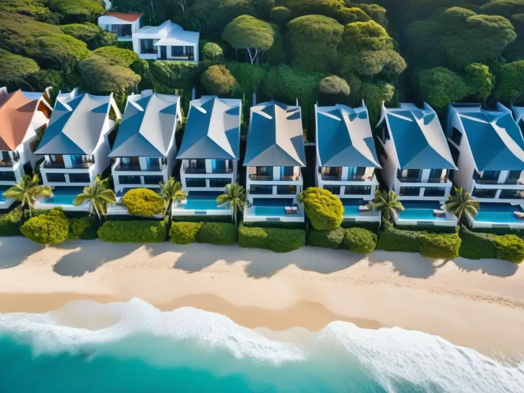 Inversiones en REITs costeros: propiedades exclusivas frente al mar Inversiones en REITs costeros: Una vista aérea impresionante de propiedades de lujo en la costa, con aguas azules y arena dorada