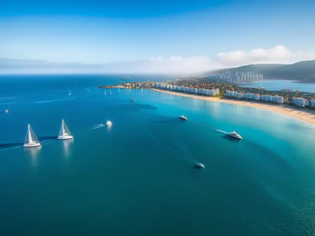 Espléndido paisaje costero: inversión en propiedades vacacionales Inversiones en propiedades costeras: Una ciudad costera vibrante con lujosas propiedades frente al mar y modernos rascacielos