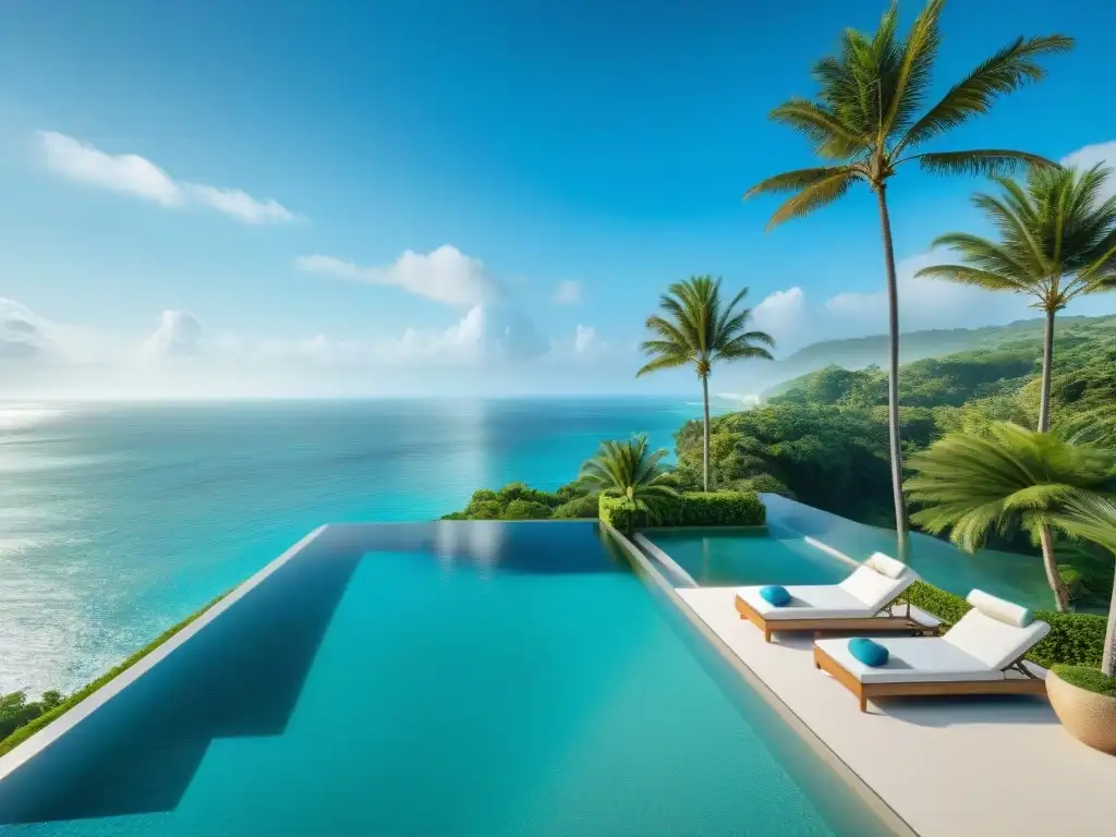 Exclusiva villa de lujo en la costa: paraísos turquesas y elegancia Inversiones en propiedades costeras de lujo: Vista aérea de una lujosa villa junto al mar con playa de arena blanca y aguas turquesas