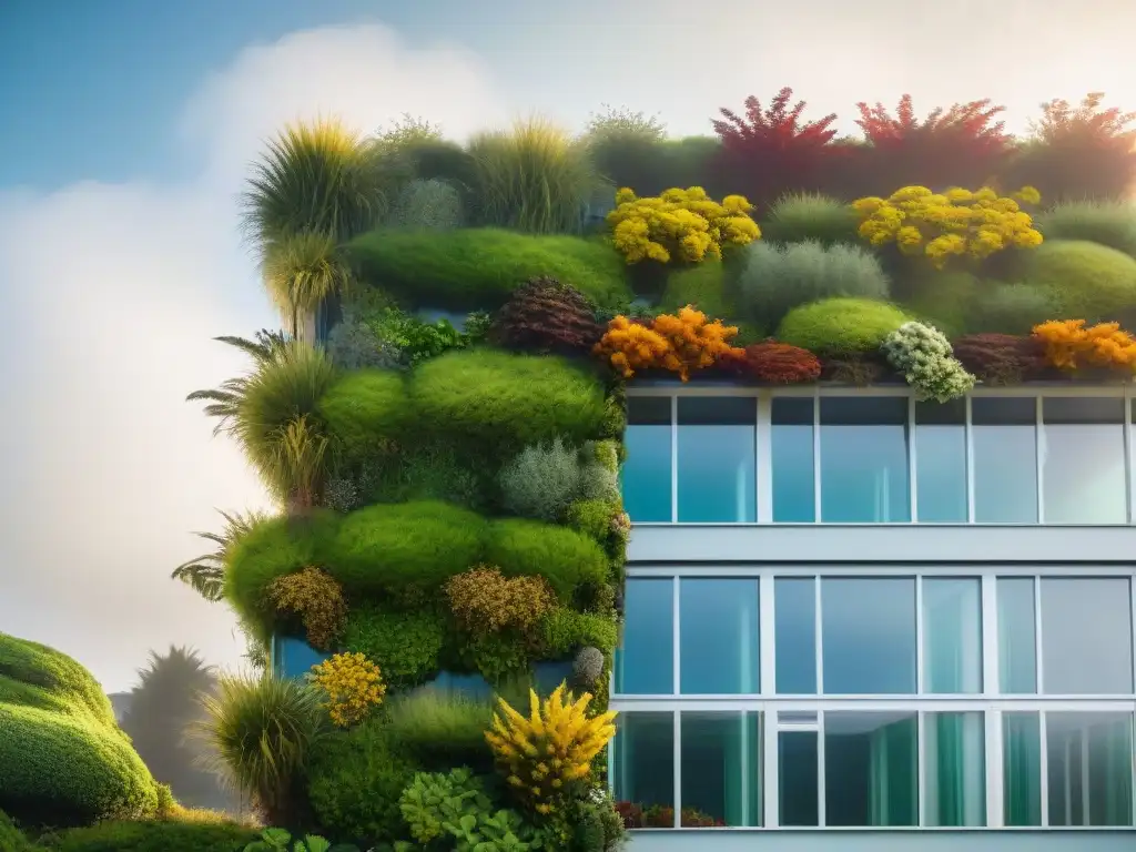 Edificio costero: jardín vertical vs Jardines verticales y techos verdes en construcciones costeras, un contraste sostenible en un edificio moderno junto al mar