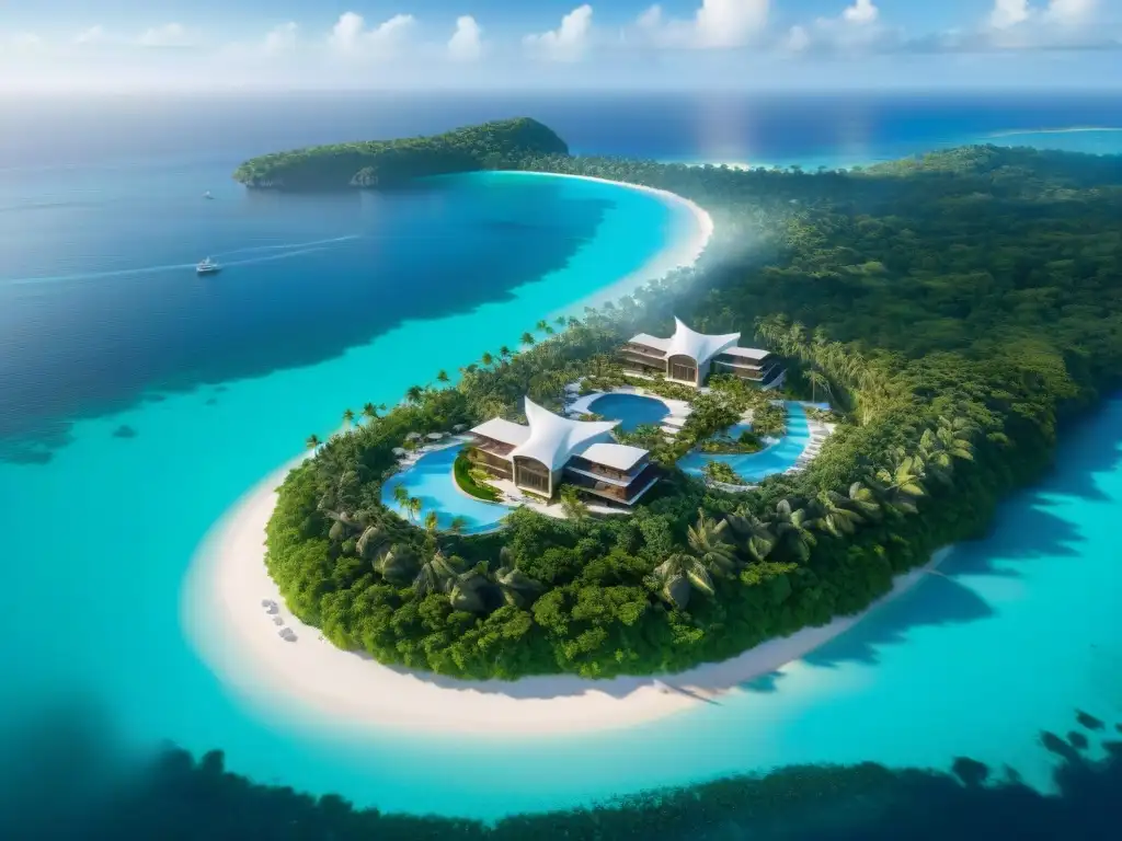 Exclusivo hotel de lujo en paraíso tropical Una joya arquitectónica en la costa: hotel de lujo entre aguas turquesas y exuberante vegetación tropical