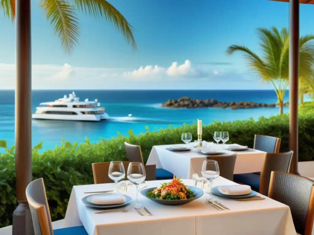 Exclusivo restaurante costero de lujo - Chef preparando plato gourmet frente al mar Gastronomía de lujo en destinos costeros: restaurante elegante con chef preparando exquisito platillo frente al mar