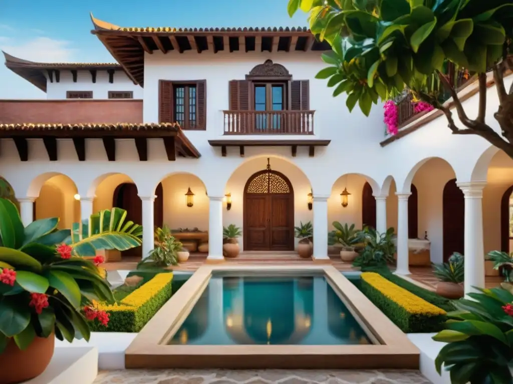 Mansión estilo hacienda en exuberante entorno tropical Una lujosa mansión estilo hacienda en la costa con exuberante vegetación tropical y vista al mar