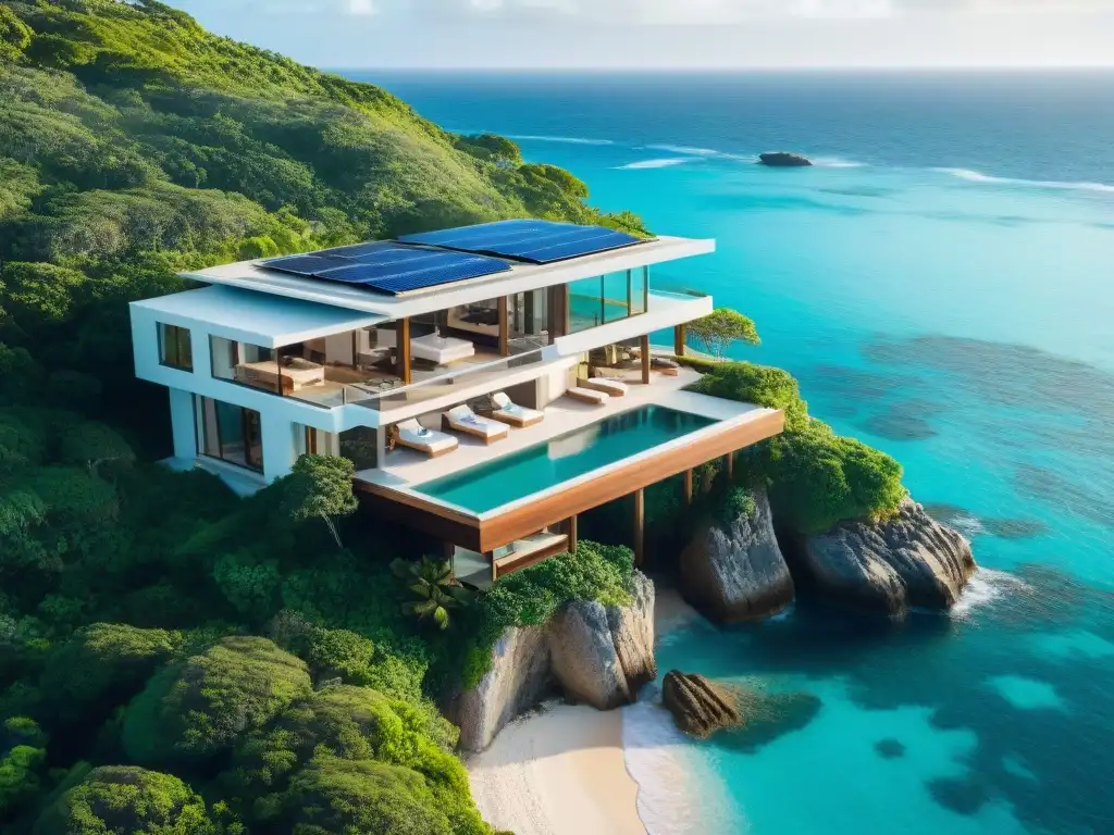 Vivienda de lujo sostenible en acantilado Una lujosa propiedad costera sostenible con vistas al mar y diseño eco-friendly