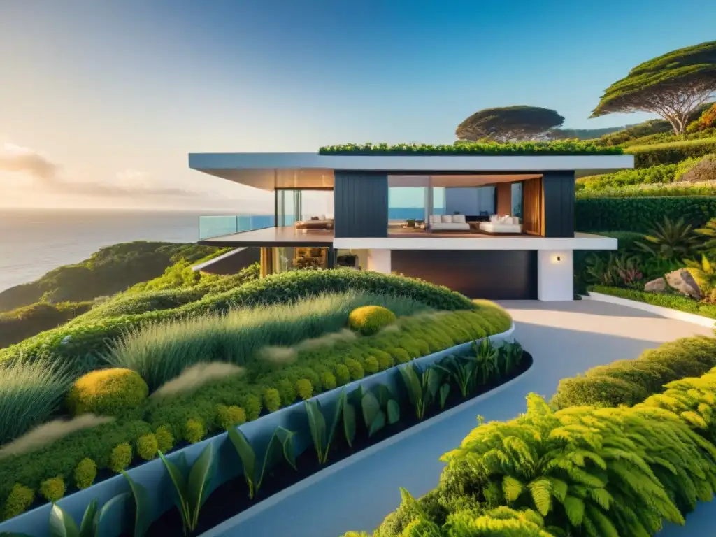 Propiedad costera de lujo con tecnología verde integrada Una lujosa propiedad costera con tecnología verde integrada, arquitectura moderna y detalles sostenibles