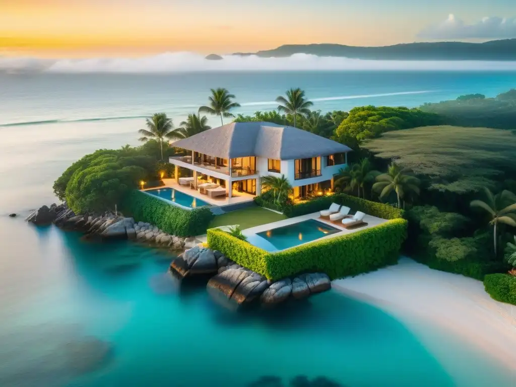 Espectacular propiedad costera al atardecer: lujo y naturaleza Una lujosa villa en la costa al atardecer, con piscina infinita y jardines tropicales