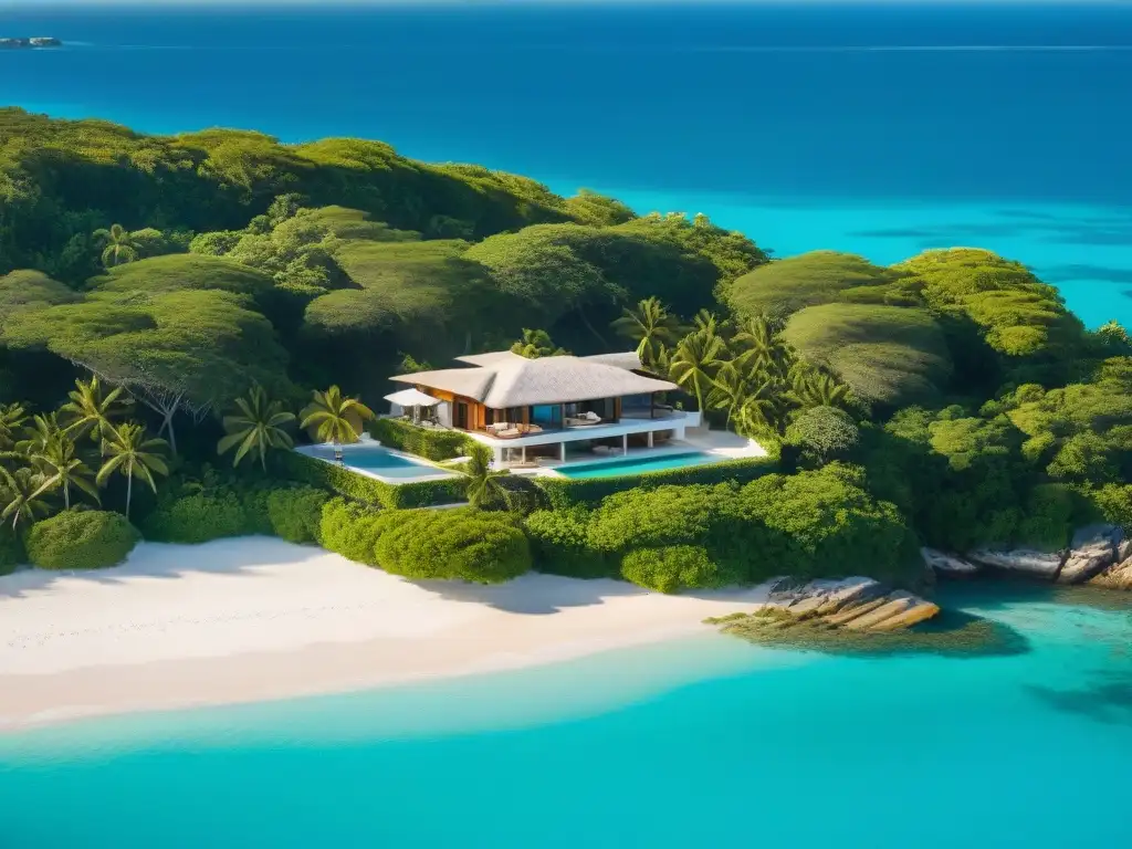 Exclusiva villa frente al mar en paraíso tropical Una lujosa villa frente al mar rodeada de exuberante vegetación tropical, con aguas turquesas y un yate en el muelle