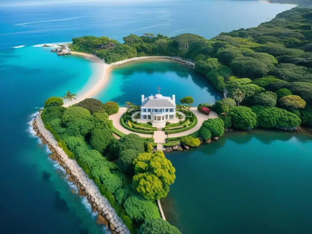 Espléndida mansión histórica frente al mar Una majestuosa mansión histórica frente al mar con jardines exuberantes y detallada arquitectura, que destaca la elegancia y opulencia de la propiedad