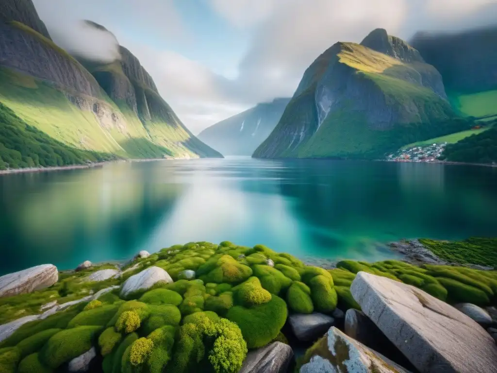 Explora la majestuosidad del fiordo: vida marina y belleza natural Un majestuoso fiordo con ecosistemas costeros únicos, peligro y belleza