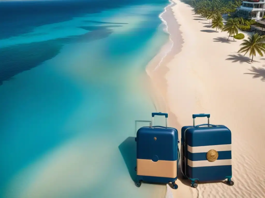 Playa de lujo: bolsos de alta gama en tonos costeros sofisticados Maletas de alta gama para costa: playa elegante con bolsos y maletas lujosos en tonos costeros sofisticados