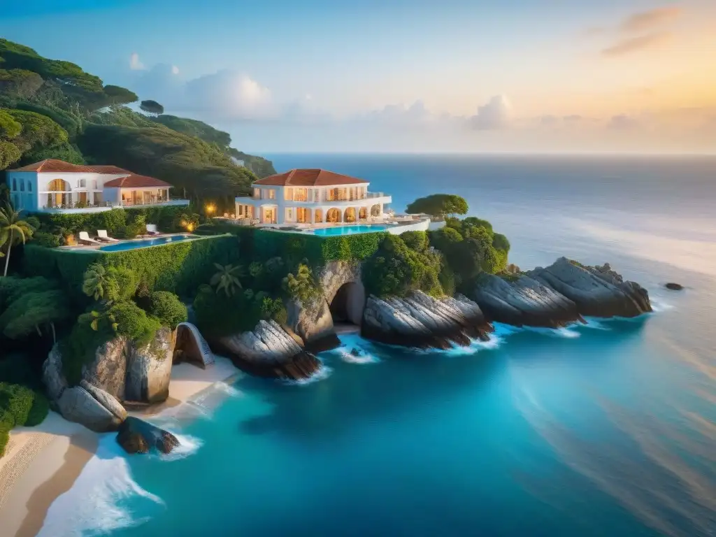 Residencia de lujo en acantilado con vista al mar Una mansión de lujo en acantilado con vistas al mar y exuberante vegetación
