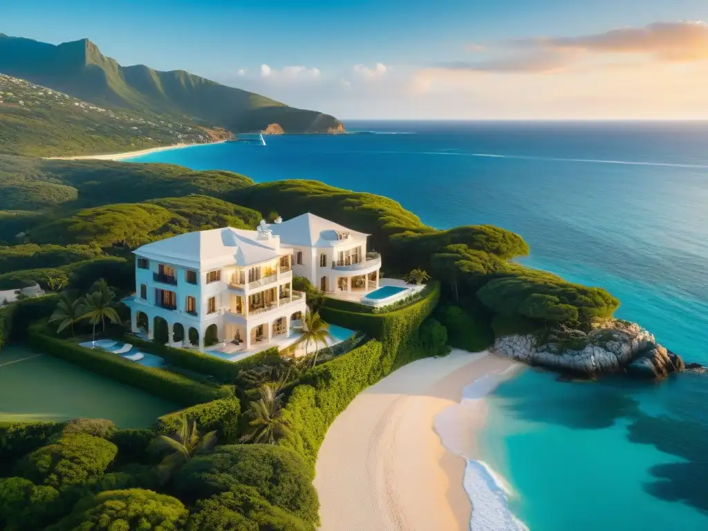 Costa de mansiones de lujo: exclusividad frente al mar Mansiones costeras de lujo con diseños únicos y playas privadas, reflejando el valor de pólizas premium
