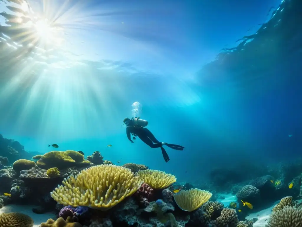 Profundidades marinas: belleza natural en alta resolución La maravillosa belleza del océano capturada en detalle, con coloridos arrecifes de coral y peces bajo la luz del sol