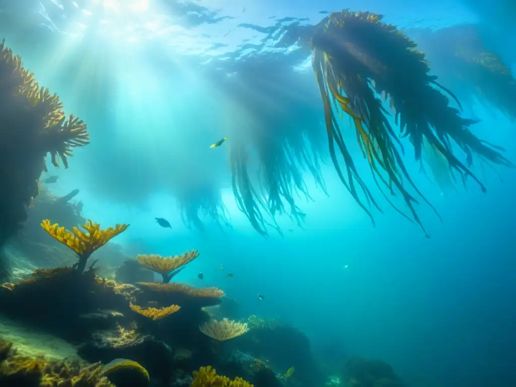 Maravilloso ecosistema submarino de un bosque de algas Maravilloso ecosistema submarino en un bosque de kelp, resaltando la importancia ecológica de los bosques de kelp
