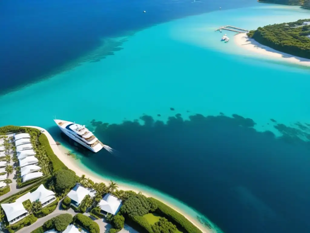 Marina de lujo al atardecer: opulencia y tranquilidad en aguas turquesa Inversión en marinas privadas rentable: Majestuosa marina privada al atardecer, yates elegantes, aguas turquesa y tranquilidad exclusiva