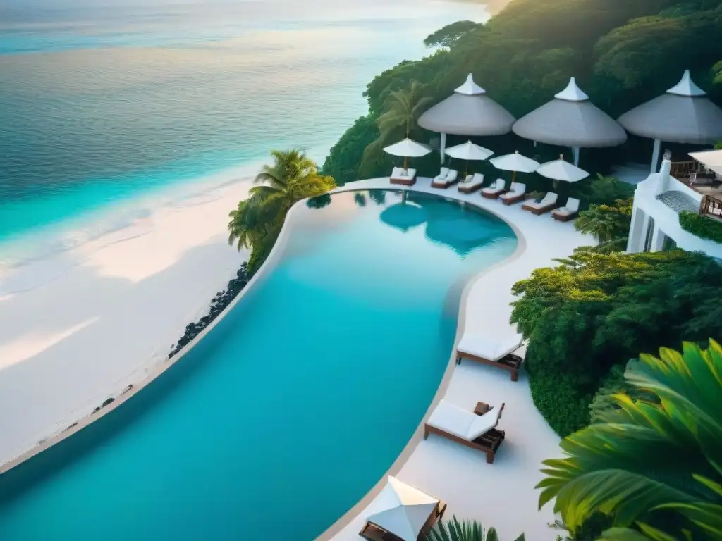 Resplandeciente hotel boutique en la costa: lujo y exclusividad Mejores hoteles boutique en la costa, lujo y exclusividad junto al mar turquesa y atardecer dorado