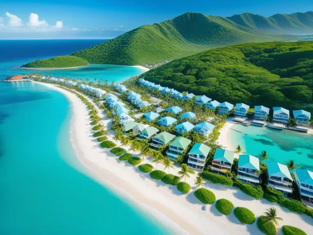 Paraíso costero: pueblo pintoresco frente al mar Las mejores propiedades costeras en Booking: Vista aérea de un pintoresco pueblo costero con aguas turquesas y playas de arena blanca
