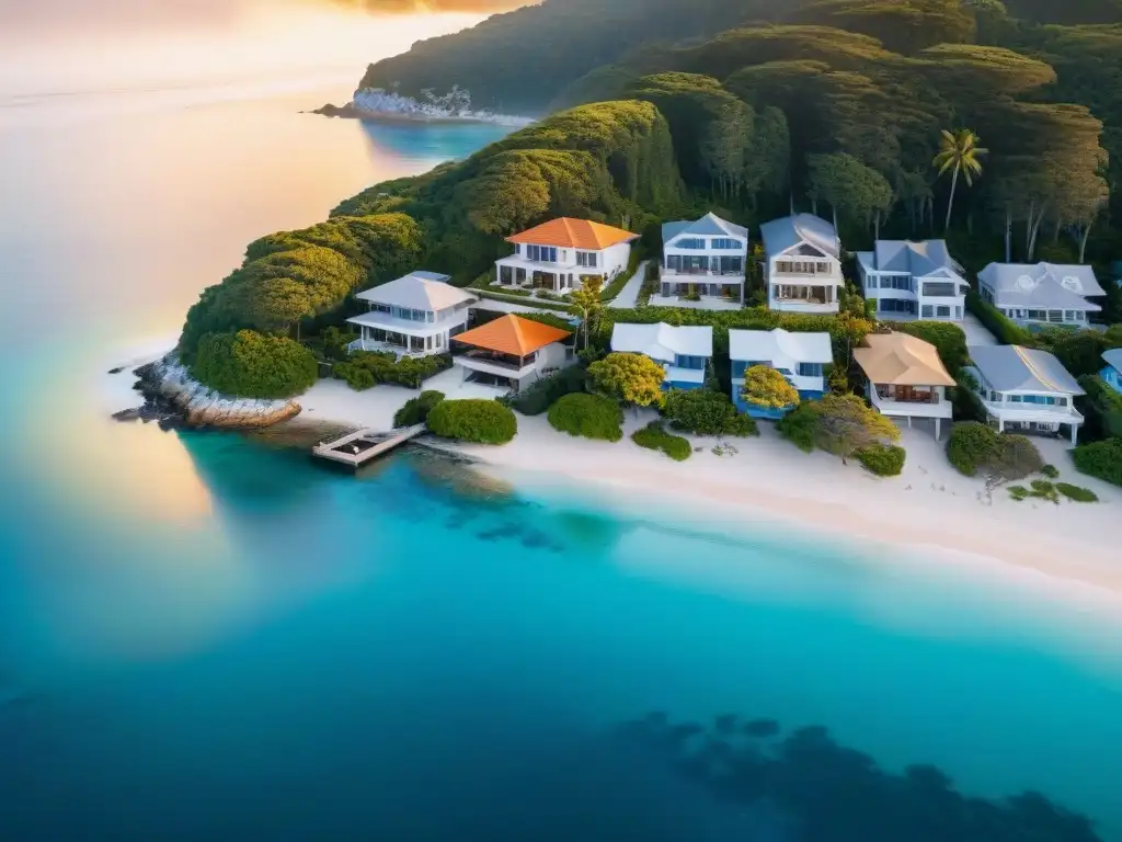 Costa dorada: residencias de lujo frente al mar en atardecer vibrante Inversión en las mejores propiedades costeras: lujosas casas frente al mar, muelles privados y atardeceres pintorescos