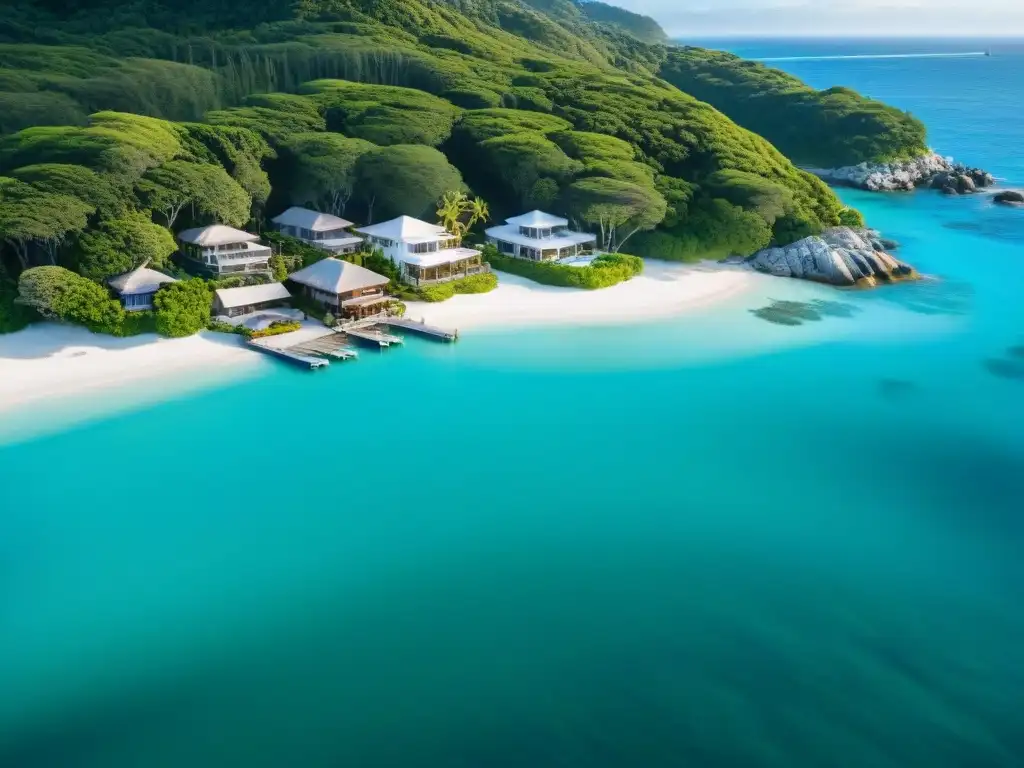 Costa paradisíaca: propiedades de lujo frente al mar Las mejores propiedades costeras del mundo: vista aérea de una costa prístina con aguas turquesas, playas de arena blanca y vegetación exuberante