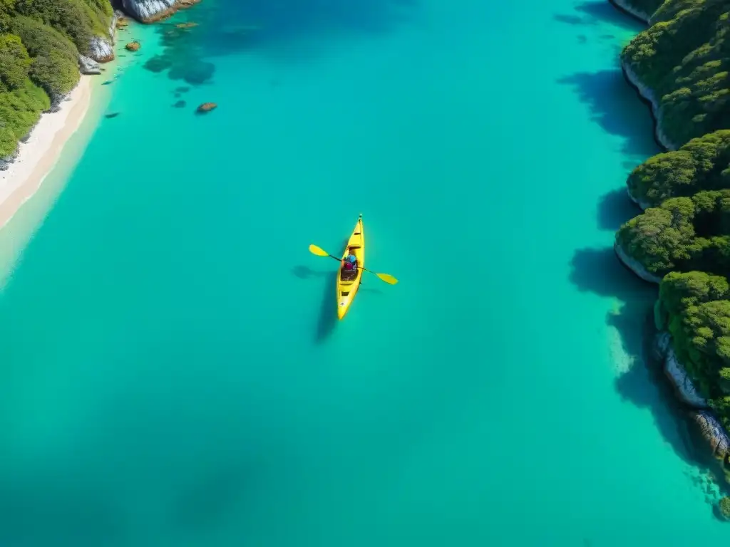 Kayak en aguas cristalinas de Abel Tasman, Nueva Zelanda Explorando las mejores propiedades costeras de Nueva Zelanda en kayak por Abel Tasman National Park, aguas cristalinas y paisajes vibrantes