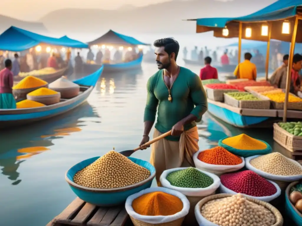 Mercado costero al amanecer: pescadores y artesanos en acción Un mercado costero emergente en 2023 al amanecer, con pescadores, artesanos y textiles coloridos