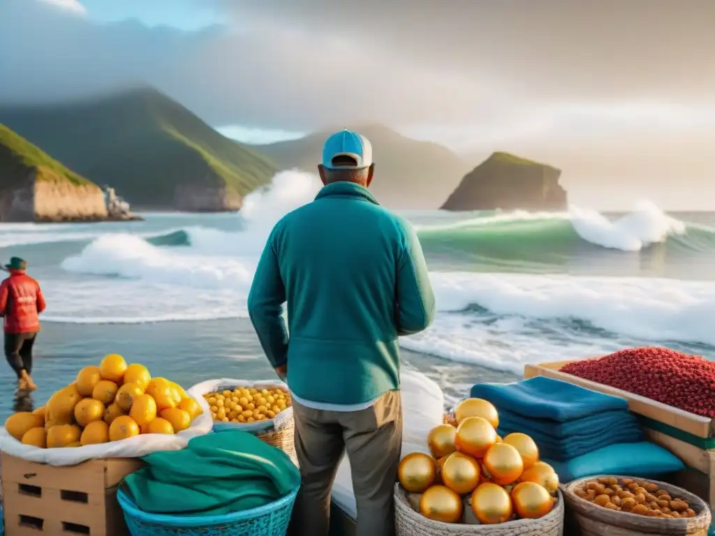 Mercado costero vibrante y bullicioso: colores, artesanías y pesca local Un mercado costero emergente en 2023, lleno de vida y color con productos frescos y artesanías
