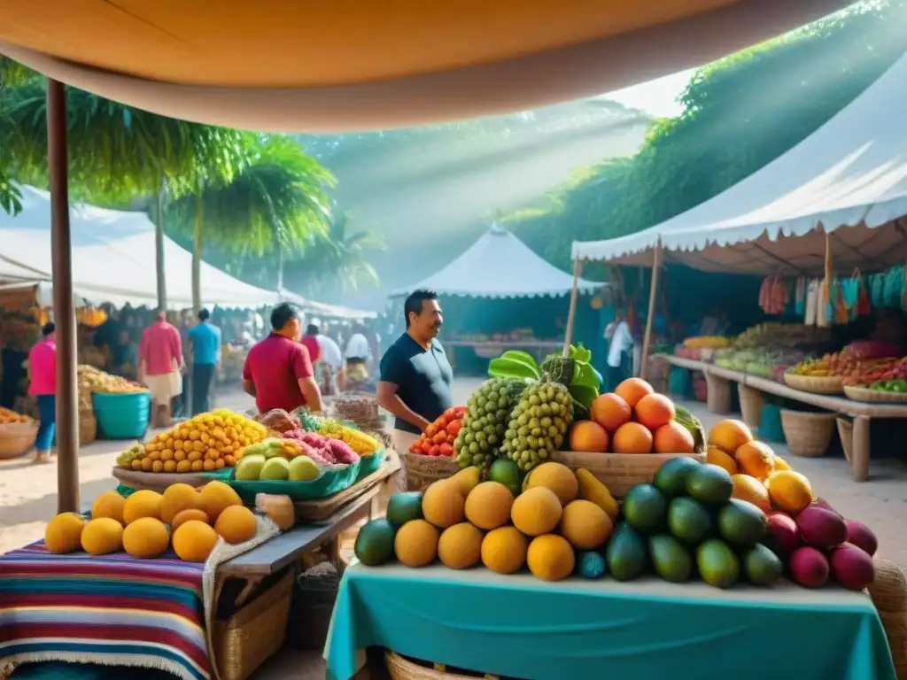 Mercado vibrante en la Riviera Maya: colores, cultura y comunidad Un mercado vibrante y colorido en una comunidad local de la Riviera Maya, México, resaltando el desarrollo sostenible y la riqueza cultural