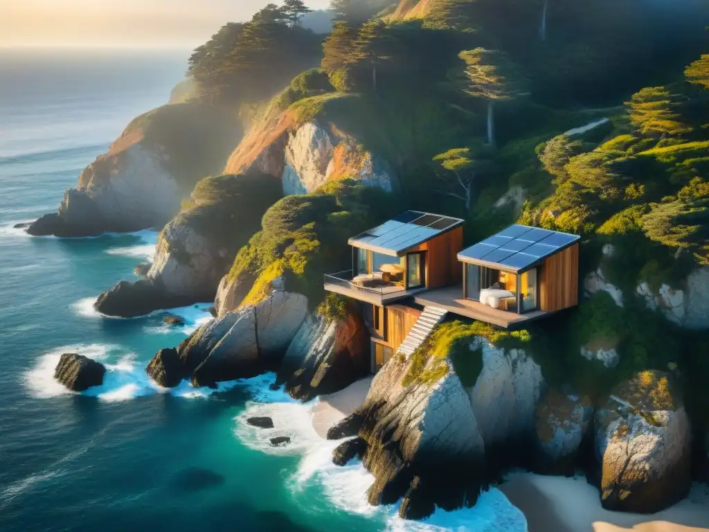 Microcasas innovadoras en acantilado frente al mar Microcasas en la costa: diseño y espacio