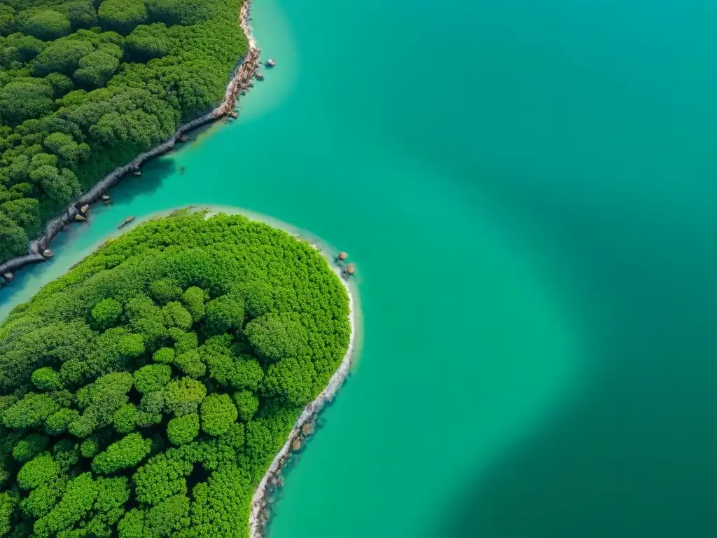 Manglares costeros: belleza y biodiversidad Un mosaico impresionante de manglares, aguas turquesas y playas doradas ilustra la conservación costera obstáculos análisis profundo