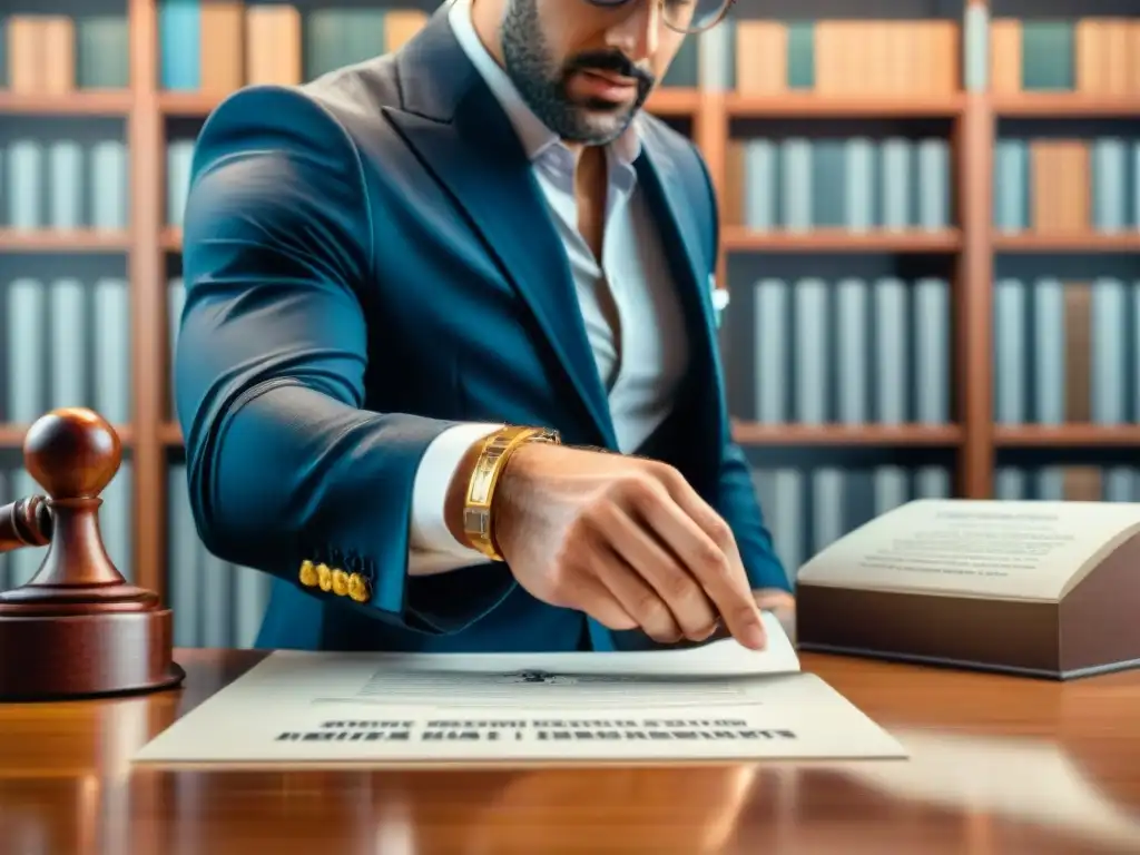 Experto notario firmando documentos legales de propiedades costeras Notario sellando y firmando documentos legales sobre propiedad costera, resaltando consejos legales