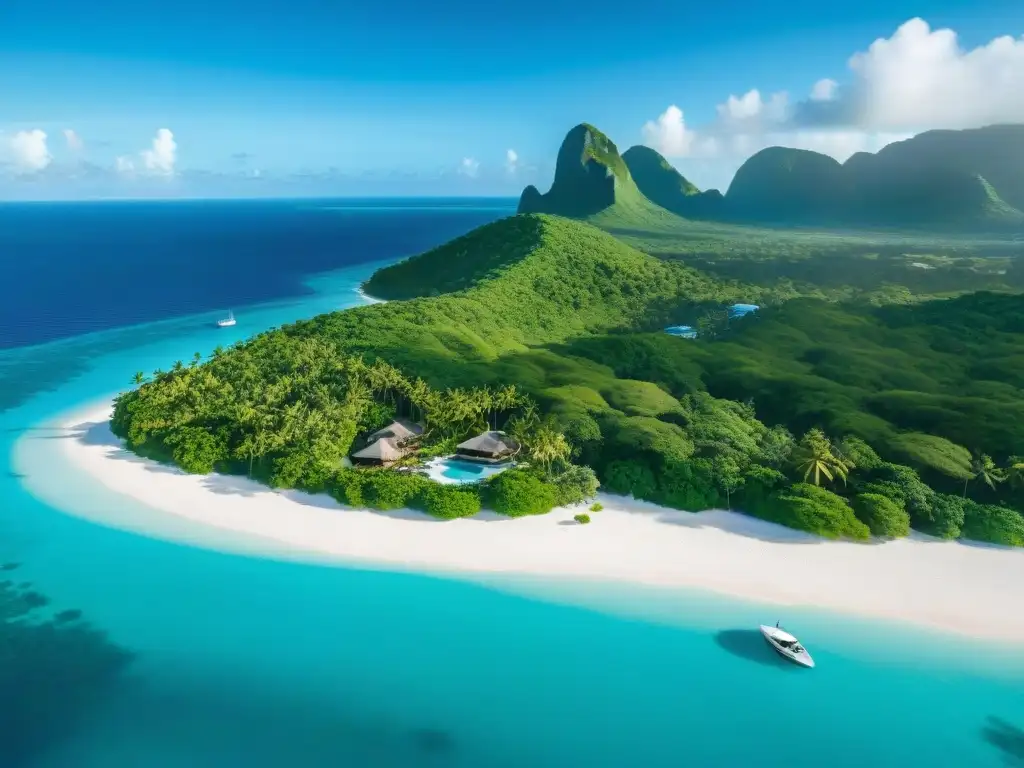 Paraíso caribeño: isla privada de lujo con aguas turquesa y playas blancas Un oasis de lujo desconectado en una isla privada del Caribe: aguas turquesa, palmeras, villas lujosas y yates